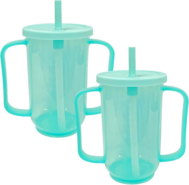 Qancesd 2 Pack Adult Sippy Cups for Elderly 12oz No Spill Cup for Adults Dysphagia Cups with 2 Handles Straw for Disabled Patients Limited Mobility - Image 1